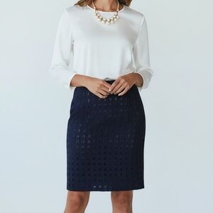 Banana Republic Navy Blue Square Jacquard Pencil Skirt 4 Petite